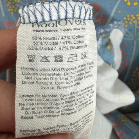 WoolOvers Cotton Modal Blue Floral 3/4 Roll Tab Sleeve Mini T-Shirt Dress Size S - Picture 6 of 7